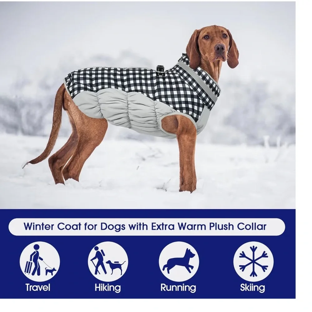 FUAMEY Waterproof Dog Winter Jacket With Harness Built In/Reflective L/375-8